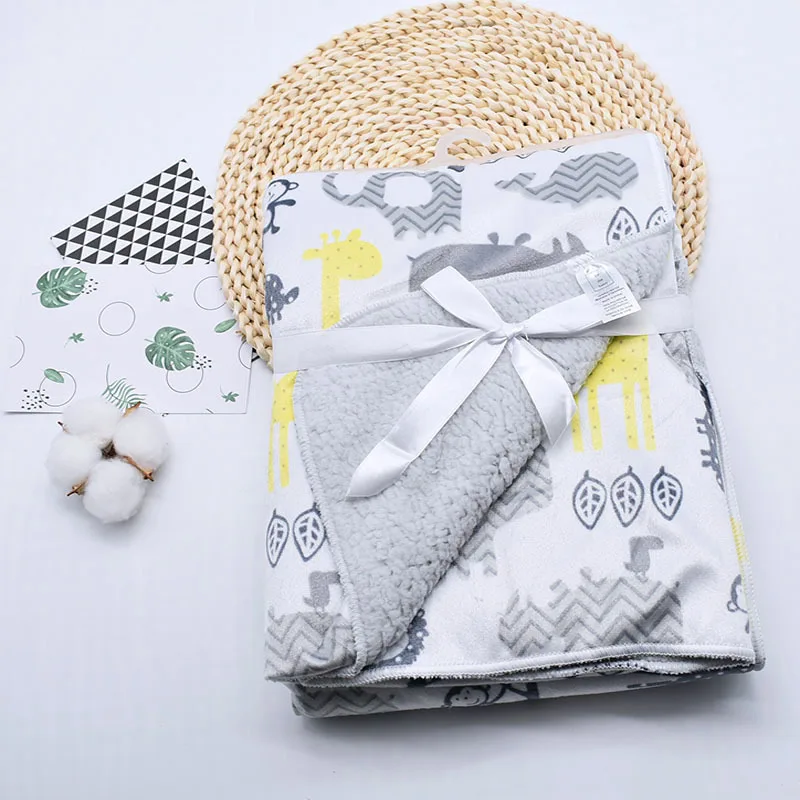 

Baby Coral Blankets Bebe Swaddle Thicken Double New Blanket Newborn Bedding Infant Envelope Baby Fleece Layer Printed Wrap