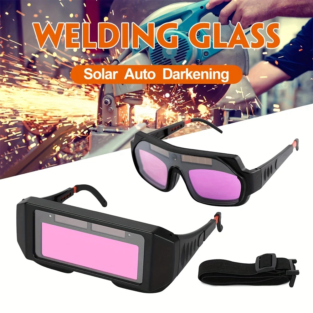 1 Set Automatic Dimming Welding Glasses With 5pcs Protective Film Solar Powered Auto Darkening Welding Glasses Welder Glasses