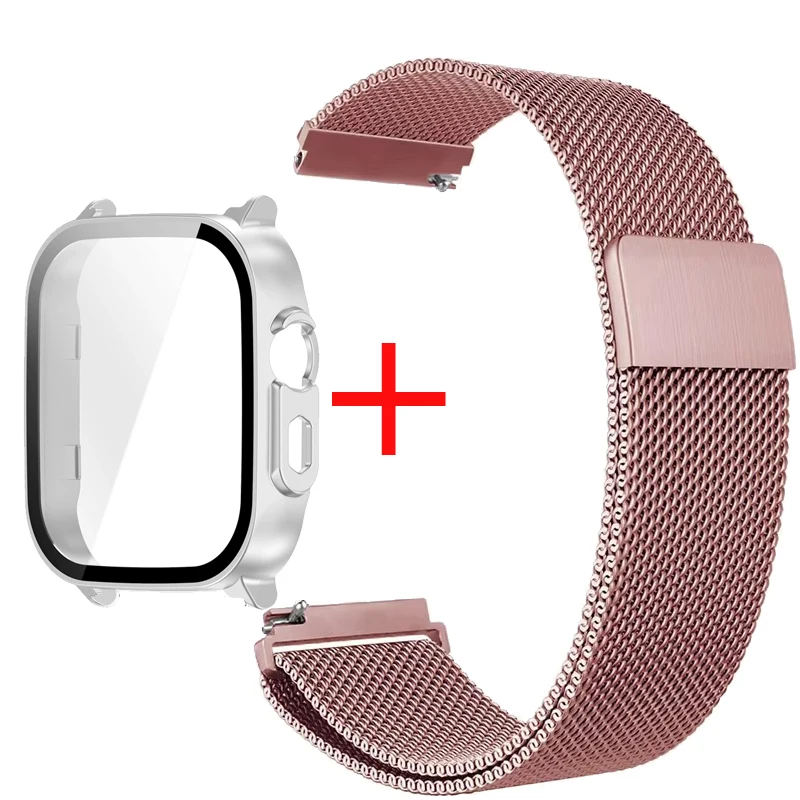 Premium PC Protector Case with Stainless Steel Milanese Loop Wristband and Screen Protect Cover