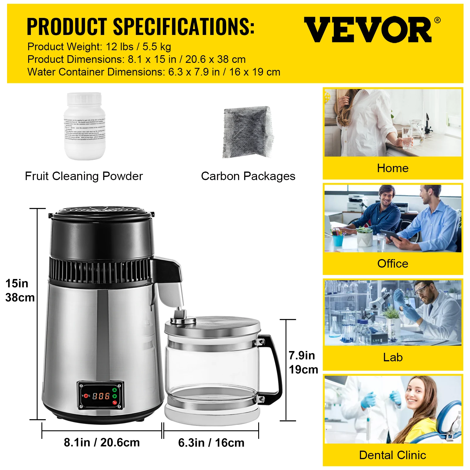 VEVOR-Machine à eau distillée en acier inoxydable, 4L, 110/220V