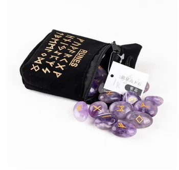 Immerse yourself in the enigmatic world of divination with our Runes on Amethyst Crystal. This captivating set of ancient symbols intricately carved into the soothing depths of Amethyst invites you to explore profound insights and inner wisdom. Harness the mystical energies of Amethyst as you embark on a journey of self-discovery and guidance, unlocking the secrets held within each rune.