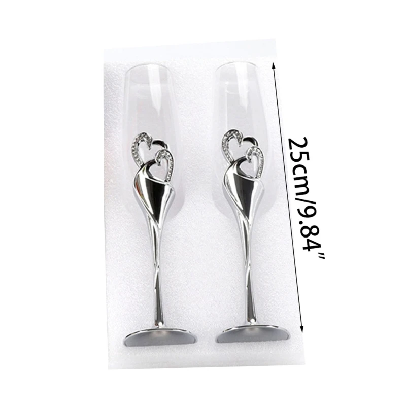 Glass drinkware 2Pcs Wedding Champagne Glass Set Toasting Flute Glasses with Rhinestone Crystal Rimmed Hearts Decor