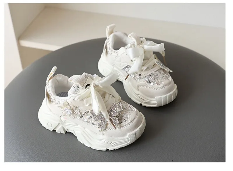 Girls Sports Shoes - Anti-Slip Sequin Butterfly Tennis  Running Shoes for Ages 1-6