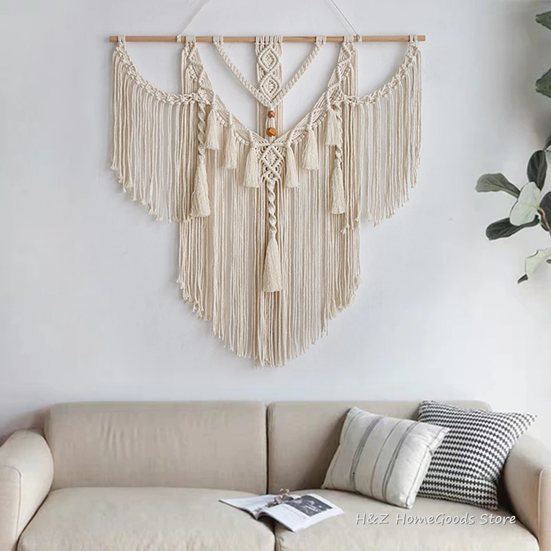 Grande Macrame Pared Colgante 43.3 39.4 Boho Tapiz Tejido Decoración de  Pared- Borla de algodón Macrame Cortina Beige Chic Bohemian Wall Art Para  Hogar Vivir Roo