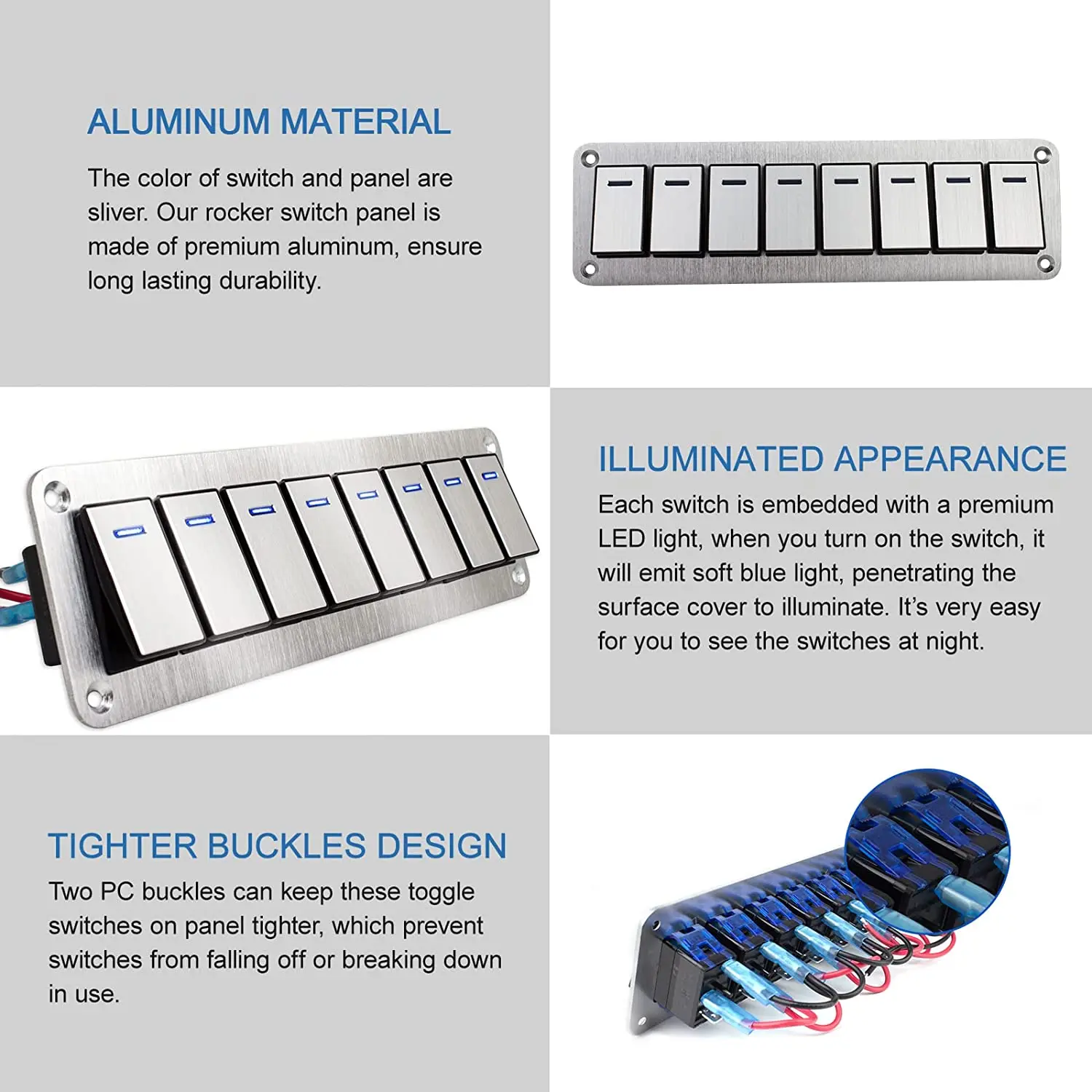 Durable metal 2-8Gang rocker switch panel with LED light, waterproof and  overload protection for car card, vehicle and vessel - AliExpress, image size:1500x1500