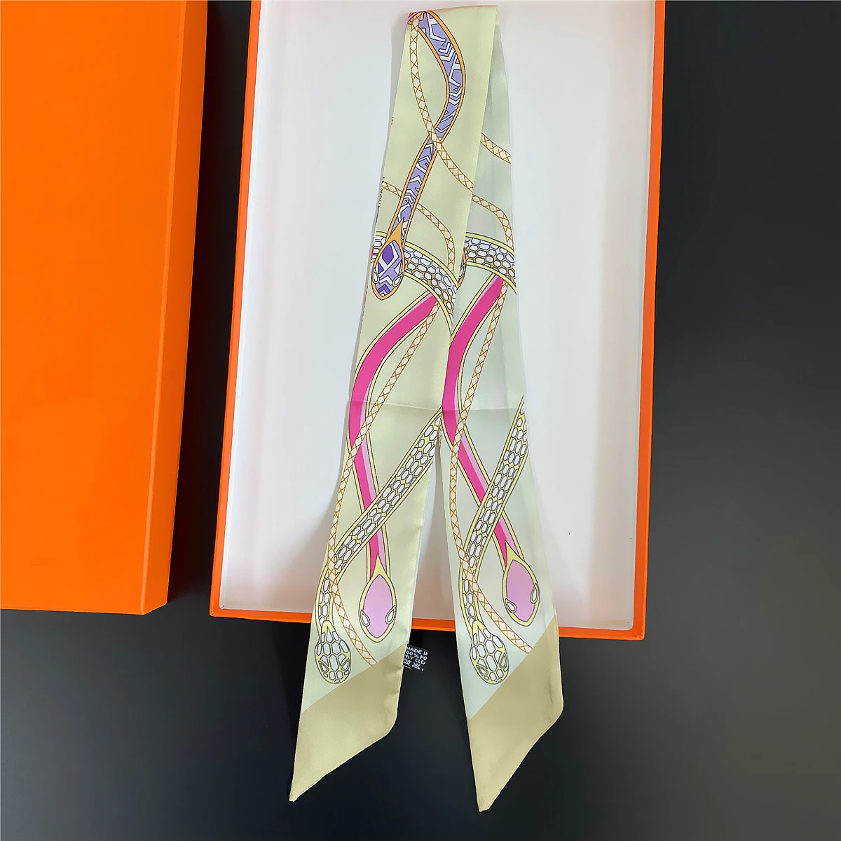 Neue Marke Design Farbige Schlange Twill Seide Schal Luxus Schal Frauen Foulard Dünne Tasche Schals Halstuch Mode Haar Stirnband – Detail 17