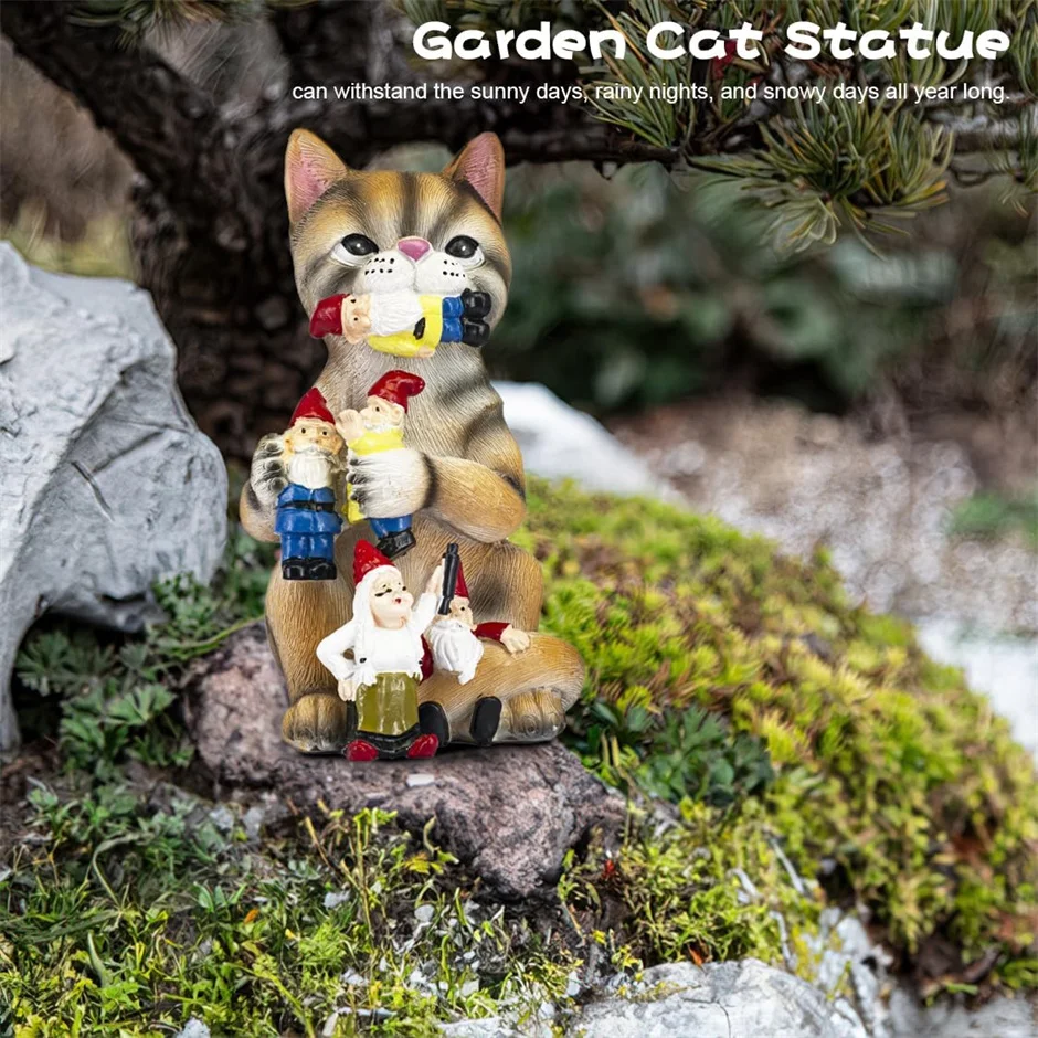 Gnome-Munching Mischievous Cat Resin Hilarious Cat-Eating Gnome Statue Garden Sculptures Statues For Housewarming Cat Lovers resin ornaments garden statue garden decoration resin statue resin handicraft ornaments resin ornament animal ornaments