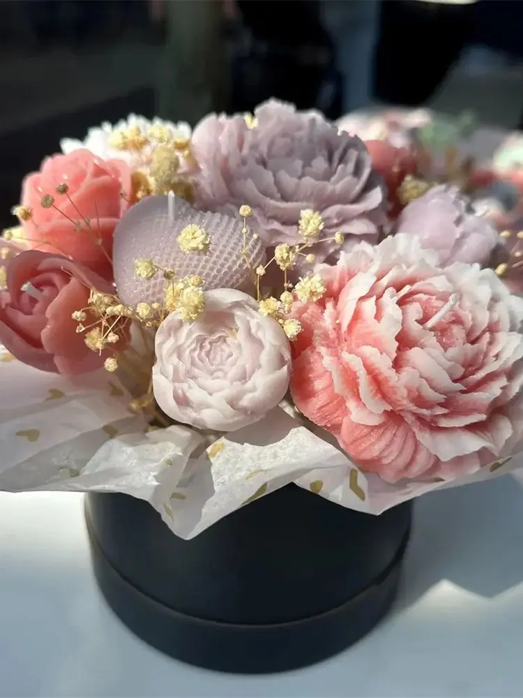 Pfingstrosen-Blumen-Kerzenform DIY Knospen-Blütenblatt-Gießformen für Harz und Seifenherstellung 3D Herz-Rosen-Blumenform für Heimdekoration und Geschenke – Detail 6