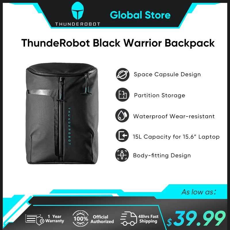 Thunderobot Preto Guerreiro Mochila Laptop Anti-ladrão Bolsa de Viagem Espacial Partição de Armazenamento Bolsa Masculino 15.6
