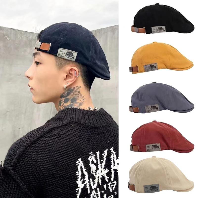 [ZYAS] 2025 Neue Vintage Leinen Hip-Hop Baskenmütze für Herren und Damen mit Seitenetikett – Vintage Beanie im Crowd-Stil als Sonnenhut – Detail 5