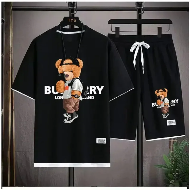 

Уличная одежда в стиле хип-хоп для мужчин, роскошный короткий комплект с рисунком кошки, дизайнерская одежда, футболка и шорты большого размера в стиле унисекс, брендовая пляжная одежда, на лето