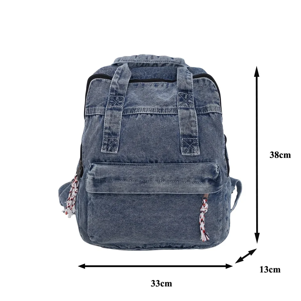 Blue Denim Women's Backpack Student Knapsack Canvas Shoulders Bag Vintage Packbag Travel Rucksack New Jeans Mochila Y2K Bookbag