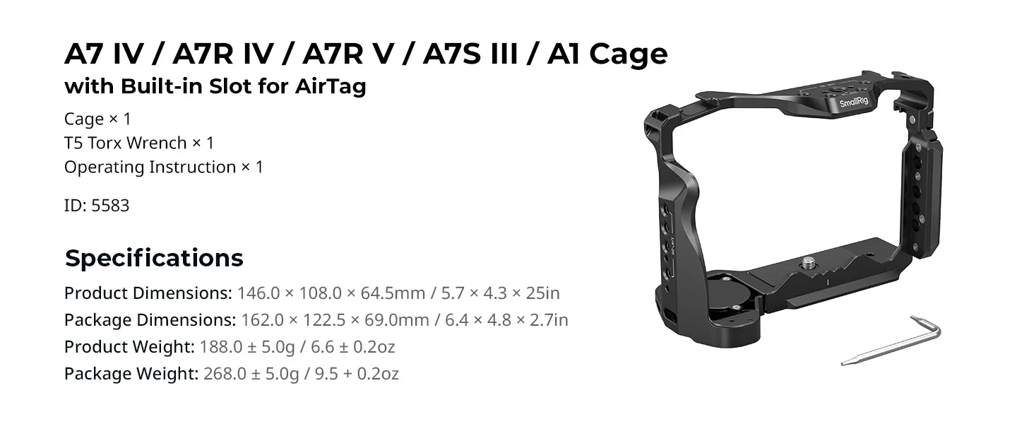 A7R V Cage with AirTag Slot for Sony Alpha 7R V / 7 IV / 7S III / 1 / 7R IV Bui