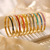 CARLIDANA Luxury Colorful Orange Enamel Bangles Bracelets for Women Party Gift Fashion Bangles Original Stainless Steel Jewelry 1