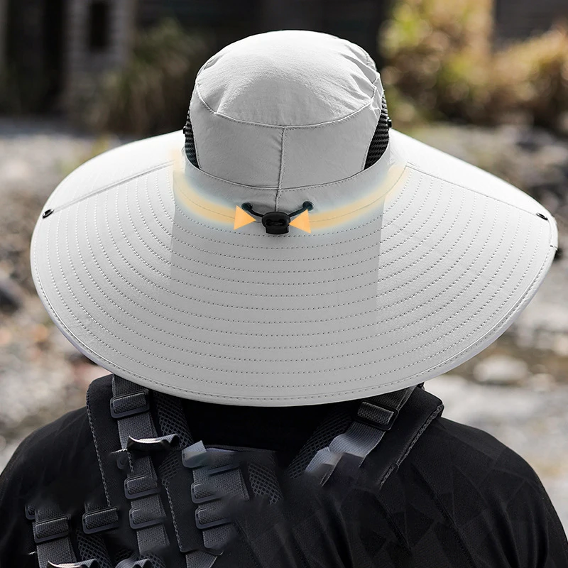 14cm Large Brim Bucket Hat for Men Waterproof Anti-UV Sun Cap