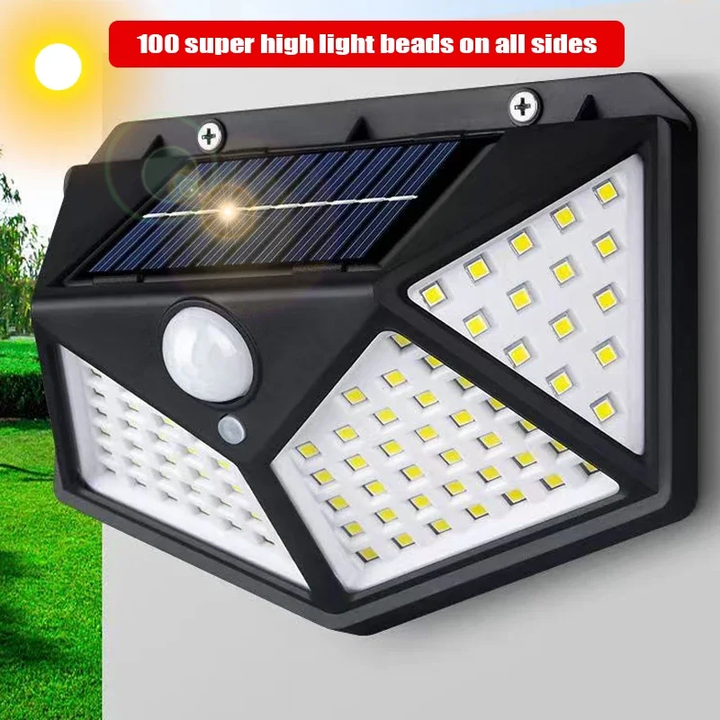 Solar Wall Light 1~12PCS 100 LED 4 Sides Luminous With Motion Sensor Outdoor Garden Courtyard Waterproof