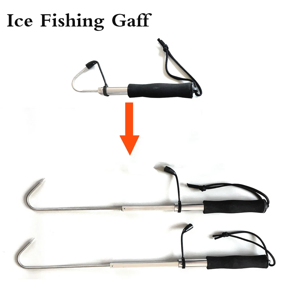 Squid Gaff Telescopic Fishing Gaff Stainless Steel Hook Spear Sea Boat Ice Fishing Tool