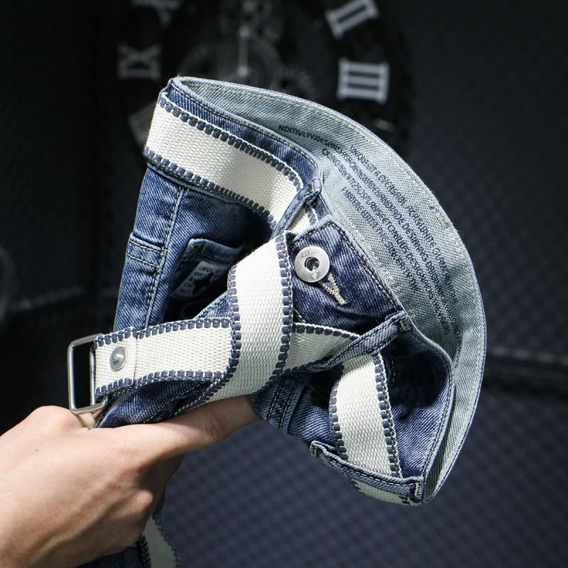 Men's Jeans 2024 Spring New High-End and Fashionable Belt Embroidered Slim Skinny Stretch Casual Men's Trousers