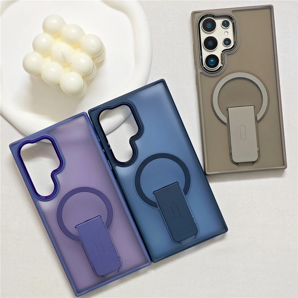 Magsafe Magnetic Stand Foldable Support Phone Case with Hard Matte Back Cover