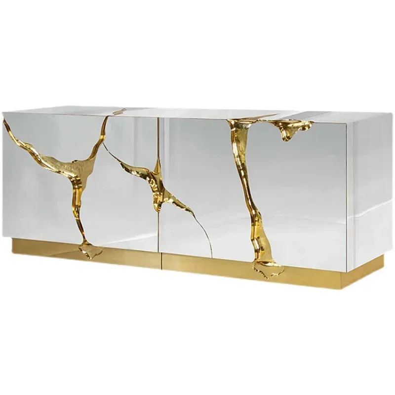 Stainless steel light luxury porch cabinet design sense luxury living room wall large capacity storage cabinet villa furniture