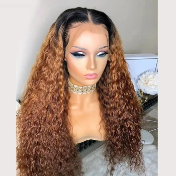 Preplucked 26inch Soft Lace Front Wigs Ombre Black Blonde Kinky Curly Synthetic For African Women Glueless Baby Hair Daily