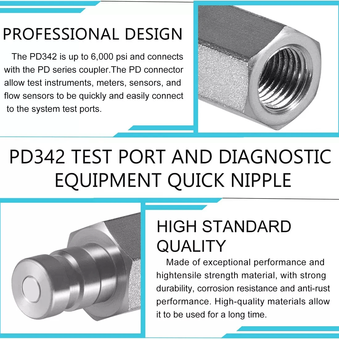 1/8" Body PD342 Series PD Steel Test Port & Diagnostic Equipment Quick Nipple 3