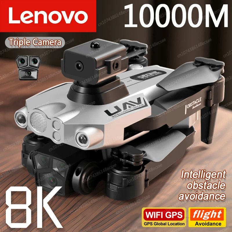 Lenovo-Dron LU200 con GPS, fotografía aérea profesional HD, Triple Cámara, WIFI, omnidireccional, evitación de obstáculos, 10000M, 8K