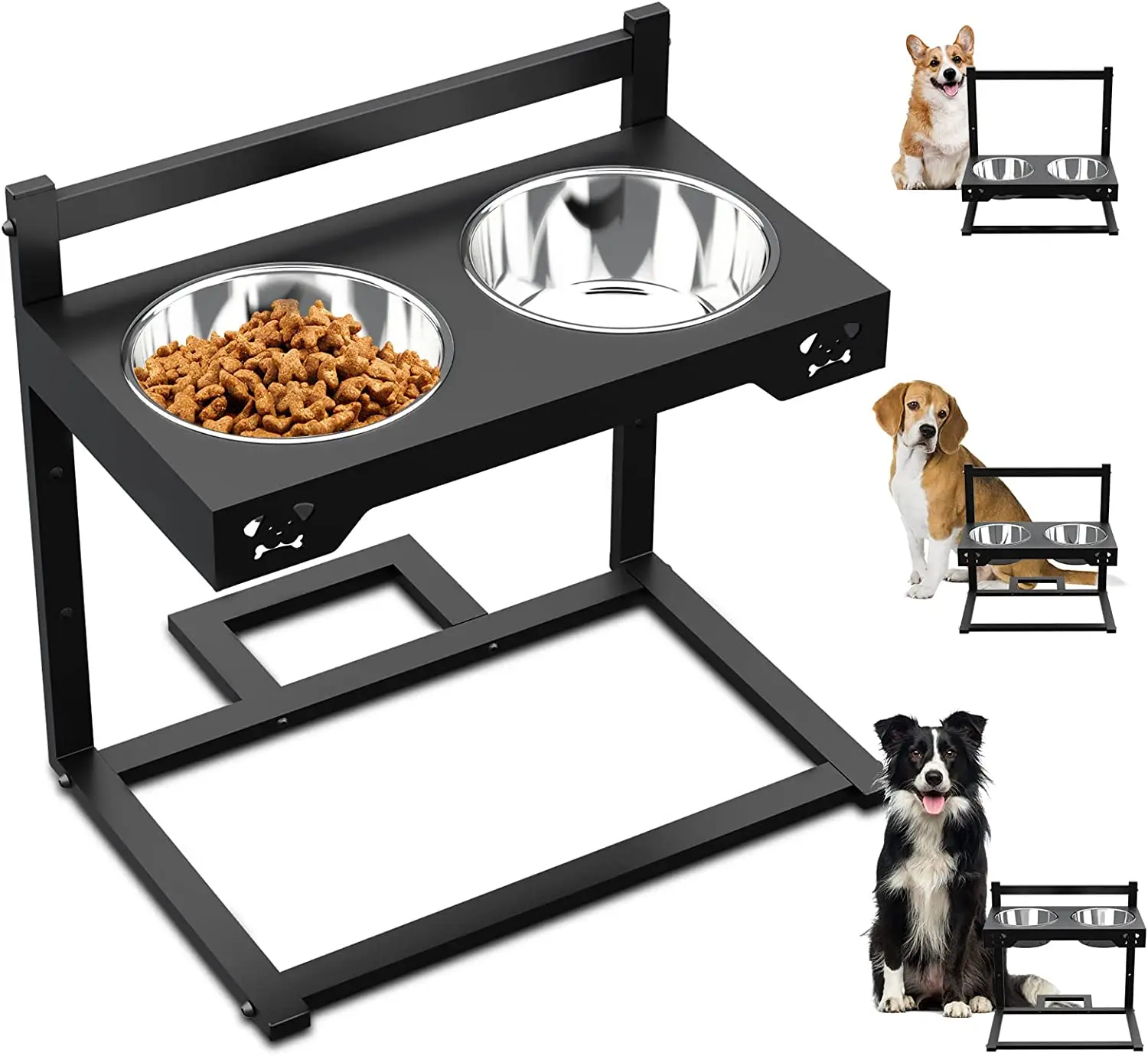 Dog Bowls Elevated Adjustable 3 Height Dog Bowl Stand Pet Food