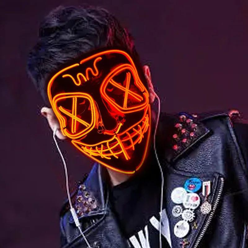 

New Halloween Double X Luminous Mask Flashing Blood Horror Led Neon Party Full Face Mask Cosplay Costume Accessories