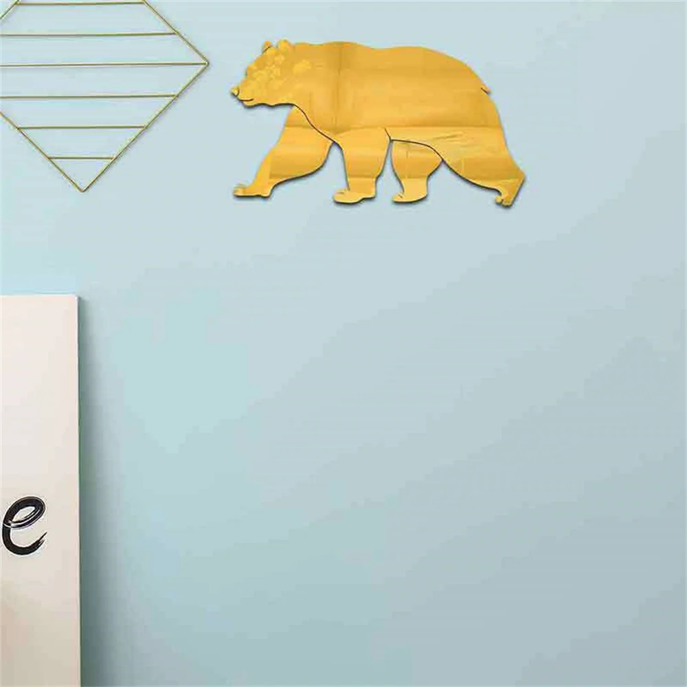 3D Creative Cute Bear and RabbitMirror Sticker Square Mirror Silver Wall Stickers Decal Self-adhesive Wall Paper Home Decorate