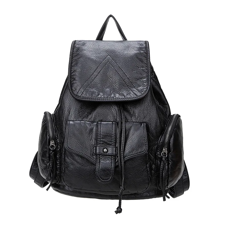 Fashion Women Backpacks Soft Washed PU Leather Travel Bag Female Drawstring Backpack High Capacity School Bags for Women 4