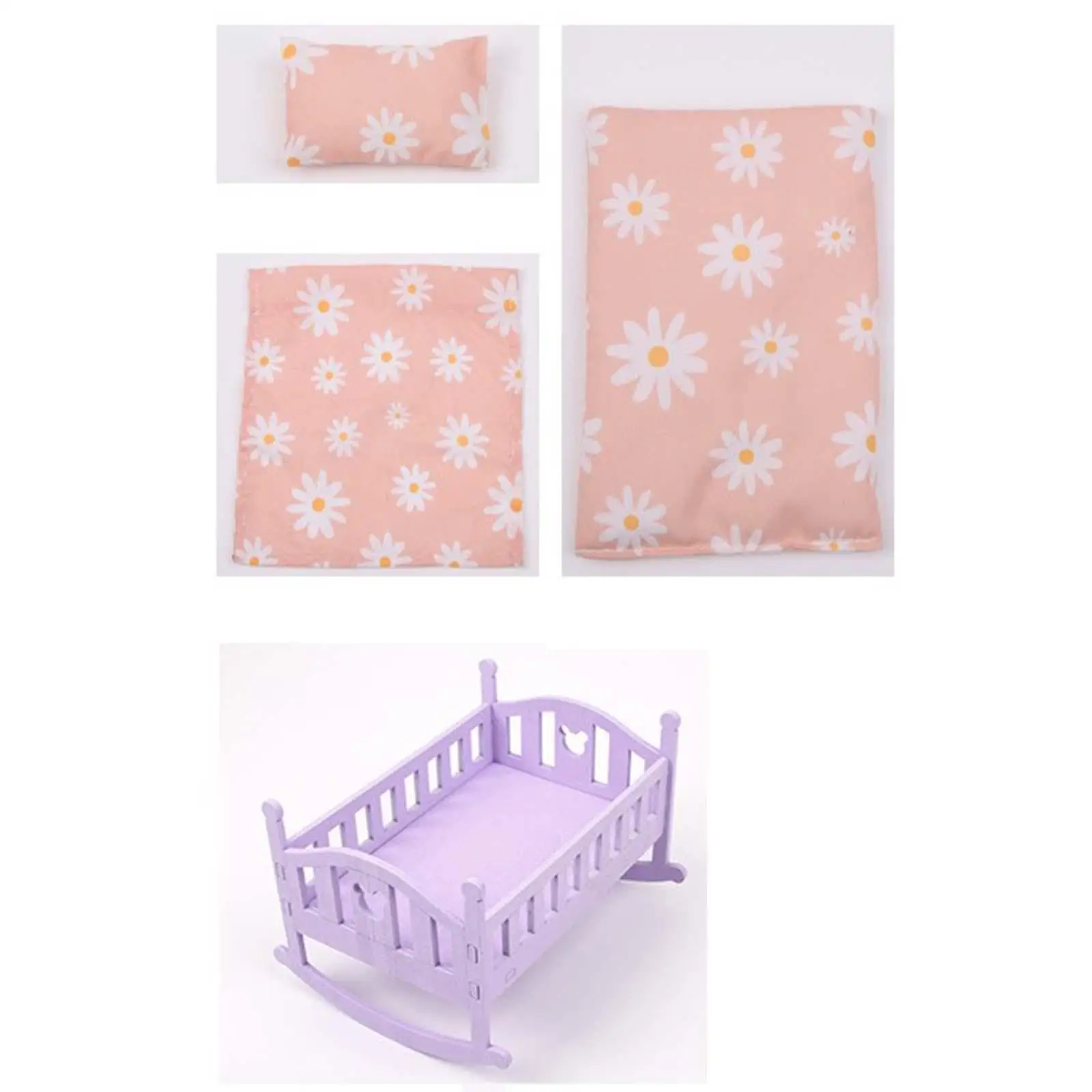 Baby Doll Bed Furniture Set with Bedding Set for 1/12 Doll Decoration Accessory