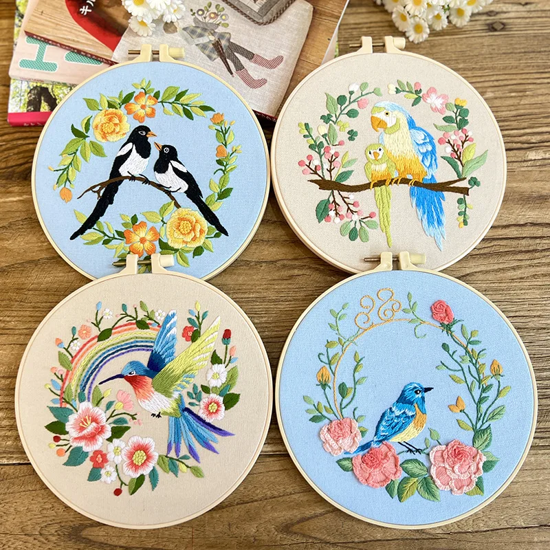 Birds Flowers Embroidery Kit for Adults Beginners Stamped Cross Stitch Kits with Birds Pattern Stamped Embroidery Cloth embroidery kits
