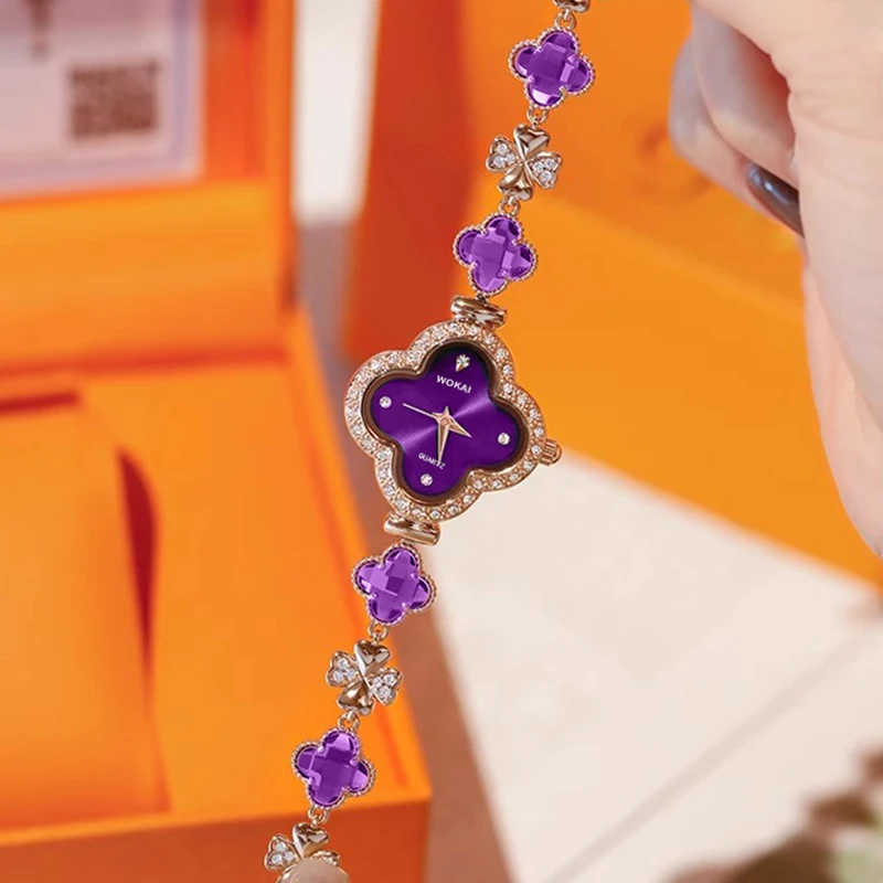 Ladies Purple Four-Leaf Clover Watch