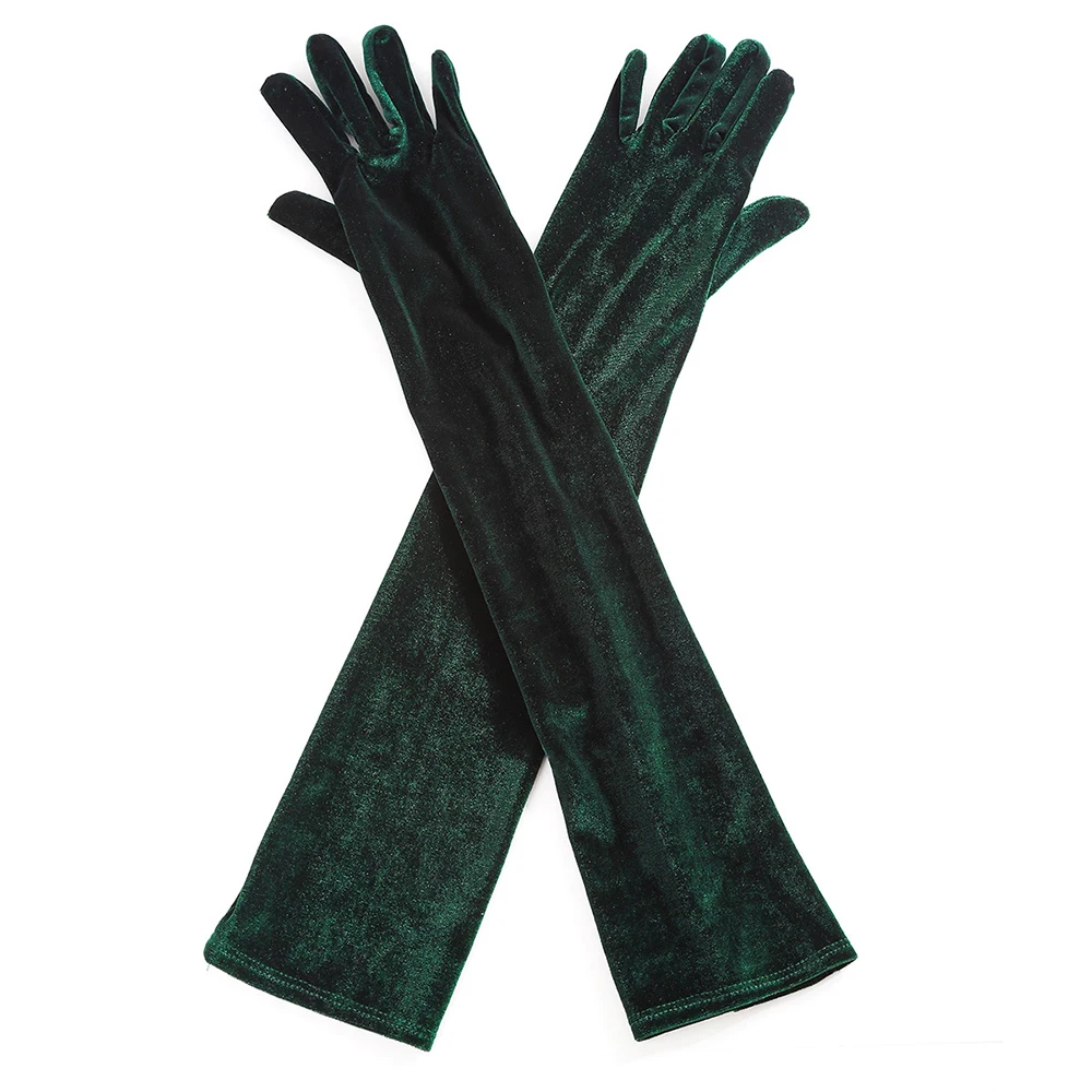 Elegant Velvet Solid 53cm Long Gloves Women Fluffy Gloves Full Finger Party Evening Dress Etiquette Stage Performance Gloves