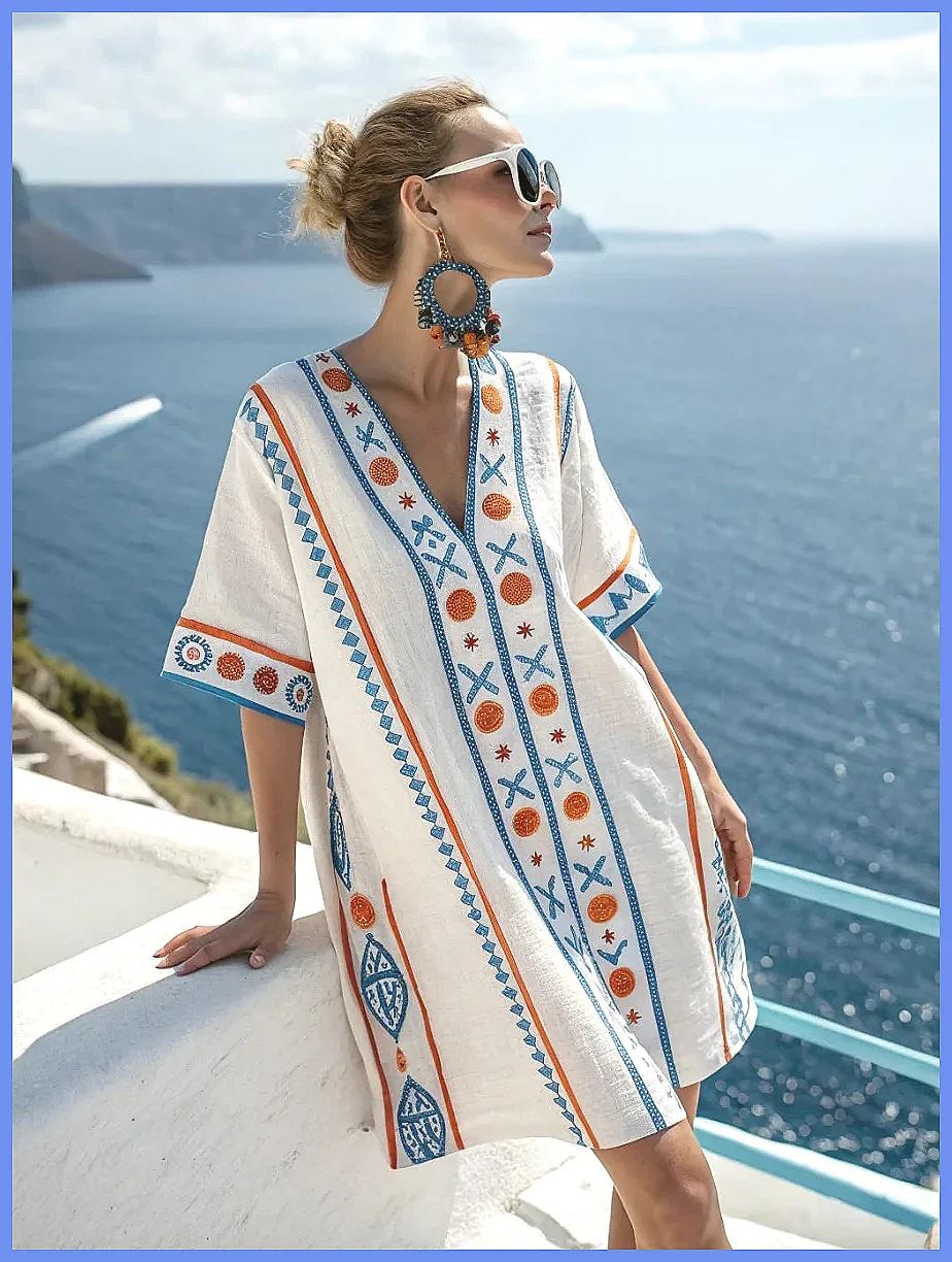 Women's 2025 Summer V-Neck Floral Print Loose Beach Dress, Casual Holiday Maxi…