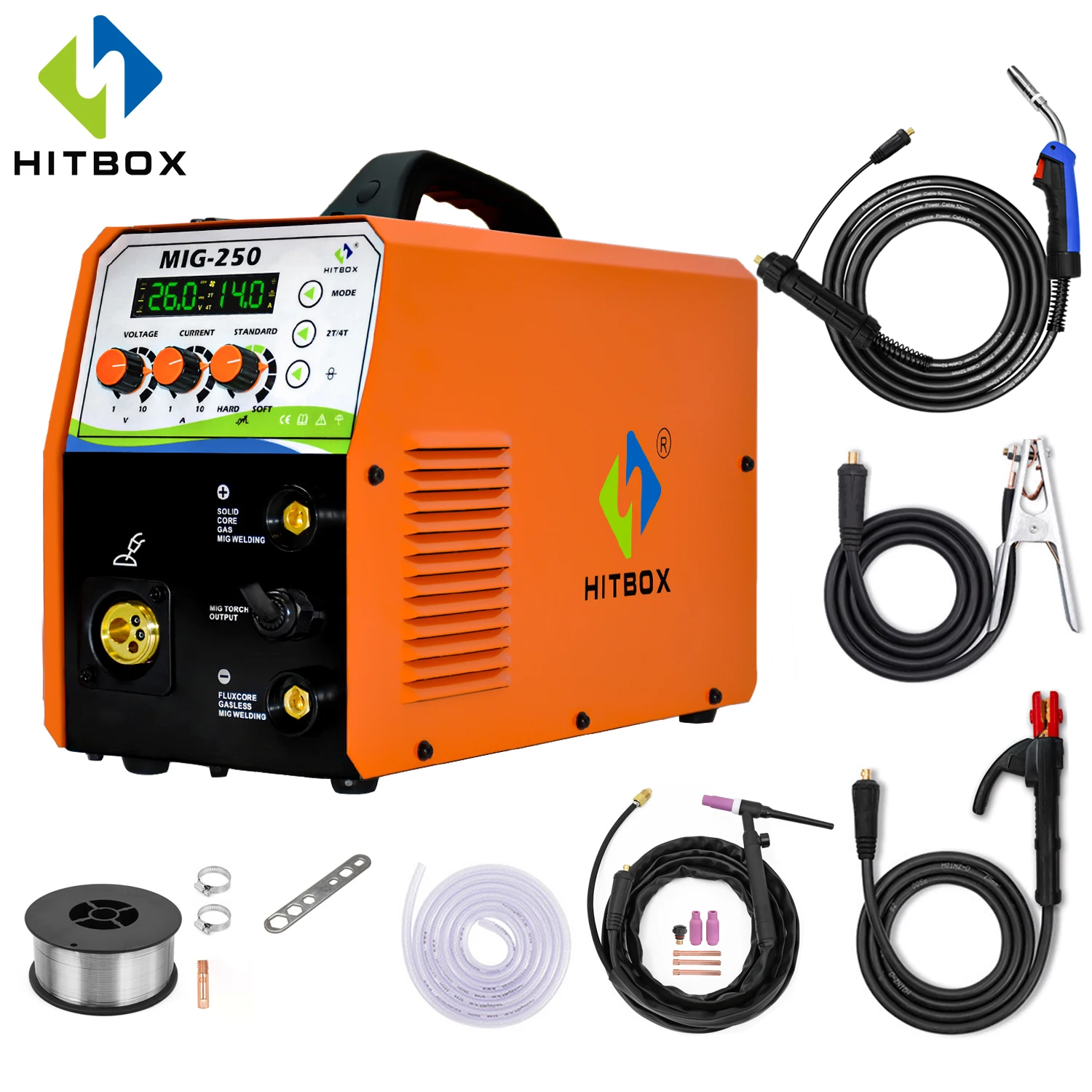 Hitbox Mig Welder 220V Display Digitale Controllo Preciso Mig-250 Mig Arc Tig 3 In 1 Saldatrice A Gas Senza Gas 2T 4T
