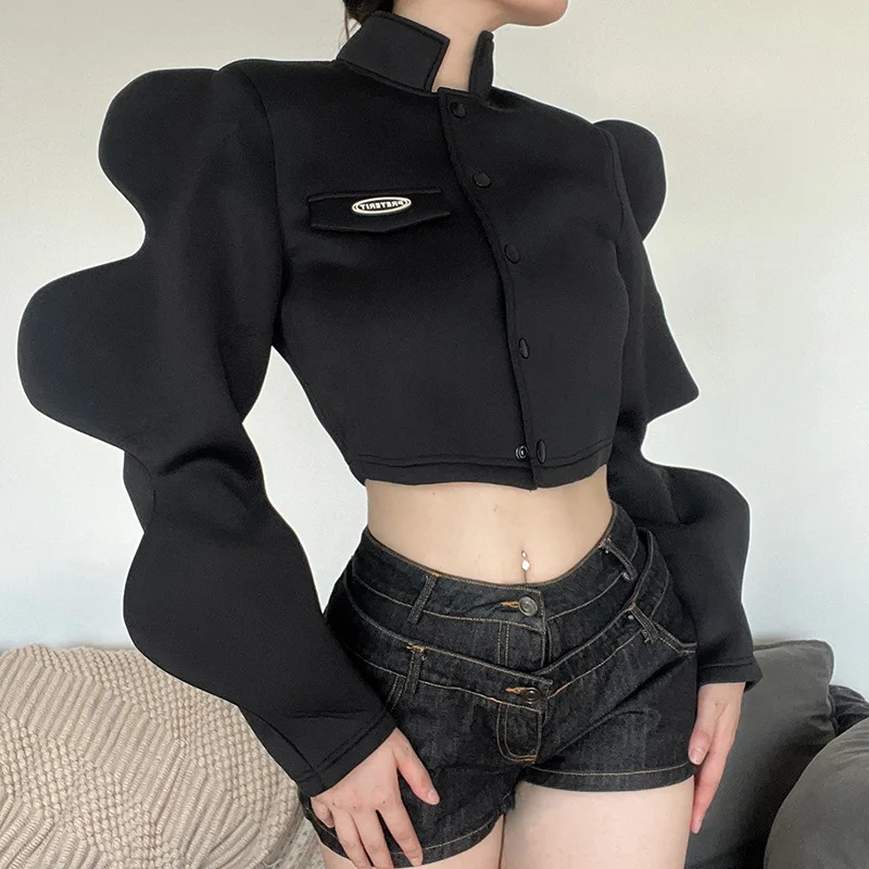 

Women's Clothing Autumn Winter 2022 New Women's Fashion Stand-Up Collar Single Breasted Creative Lantern Sleeve Jacket for Women