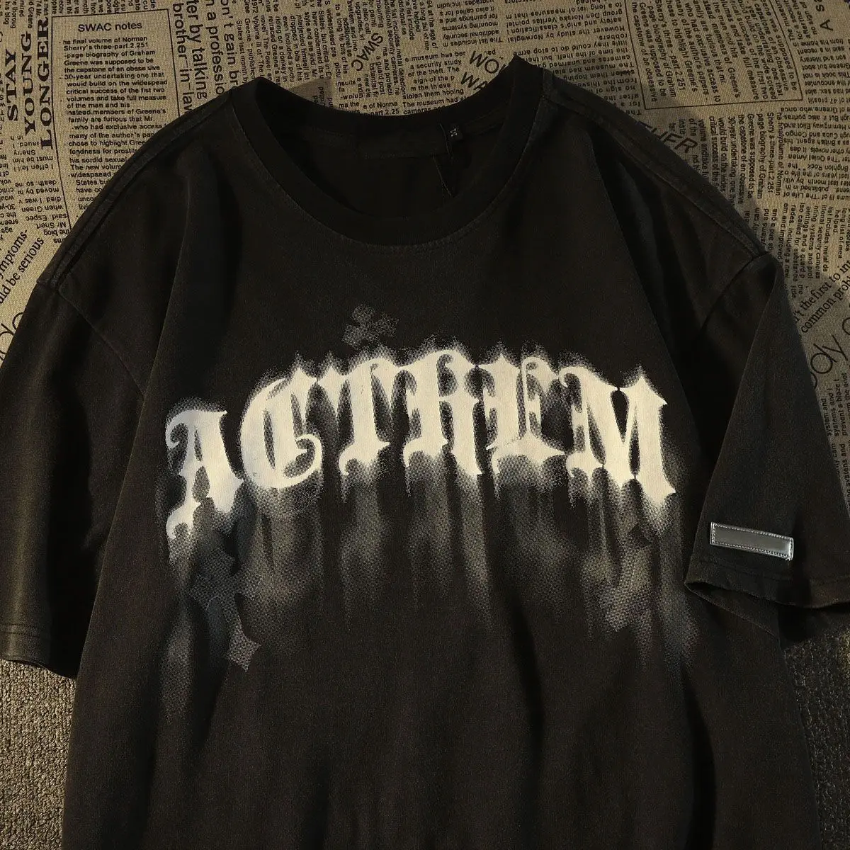 

Cotton American Vintage Gothic Letter Abby Short Sleeve Tshirt for Men and Women Couples Loose Fashion Brand Half Sleeve Top Y2k