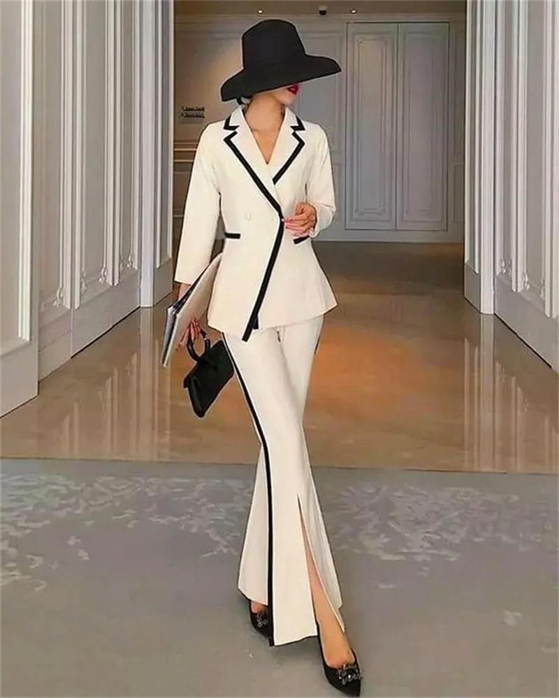 Women Suit Set | Blazer + Peplum and Wide Leg Pants