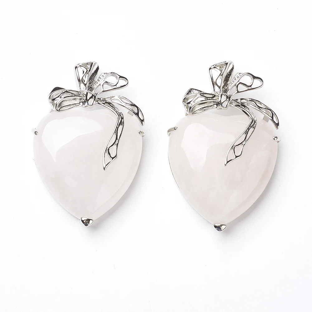 5pcs Assorted Heart Synthetic & Natural Agates Tiger Eye Rose Quartzs Stone Charms Pendants for DIY Jewelry Making 46x32x10mm