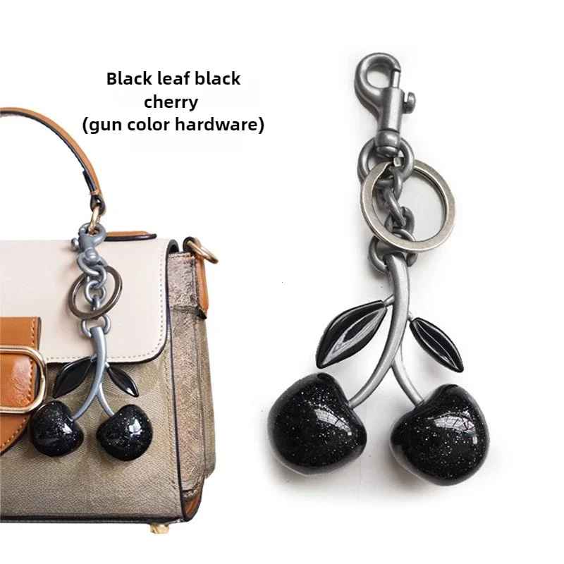 Fashion Glitter Gold Cherry Keychain Summer Fruits Cherries Pendant Keyring For Women Men Jewelry Bag Accessories Gift