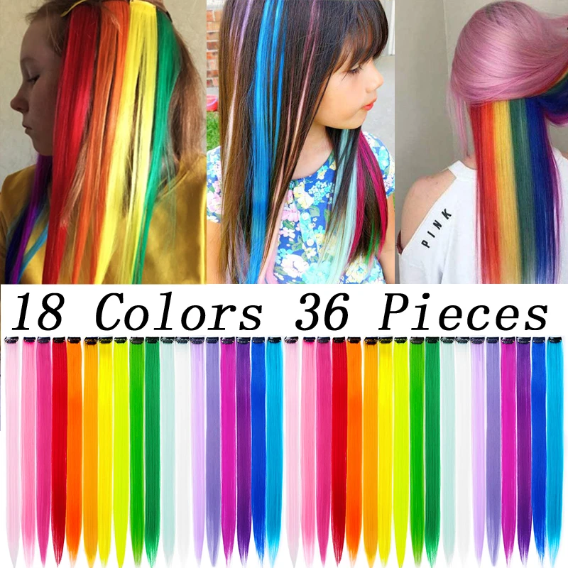 Rainbow Clip Hair Extensions | Colored Hair Extensions Clip - 36 Synthetic  Colored - Aliexpress