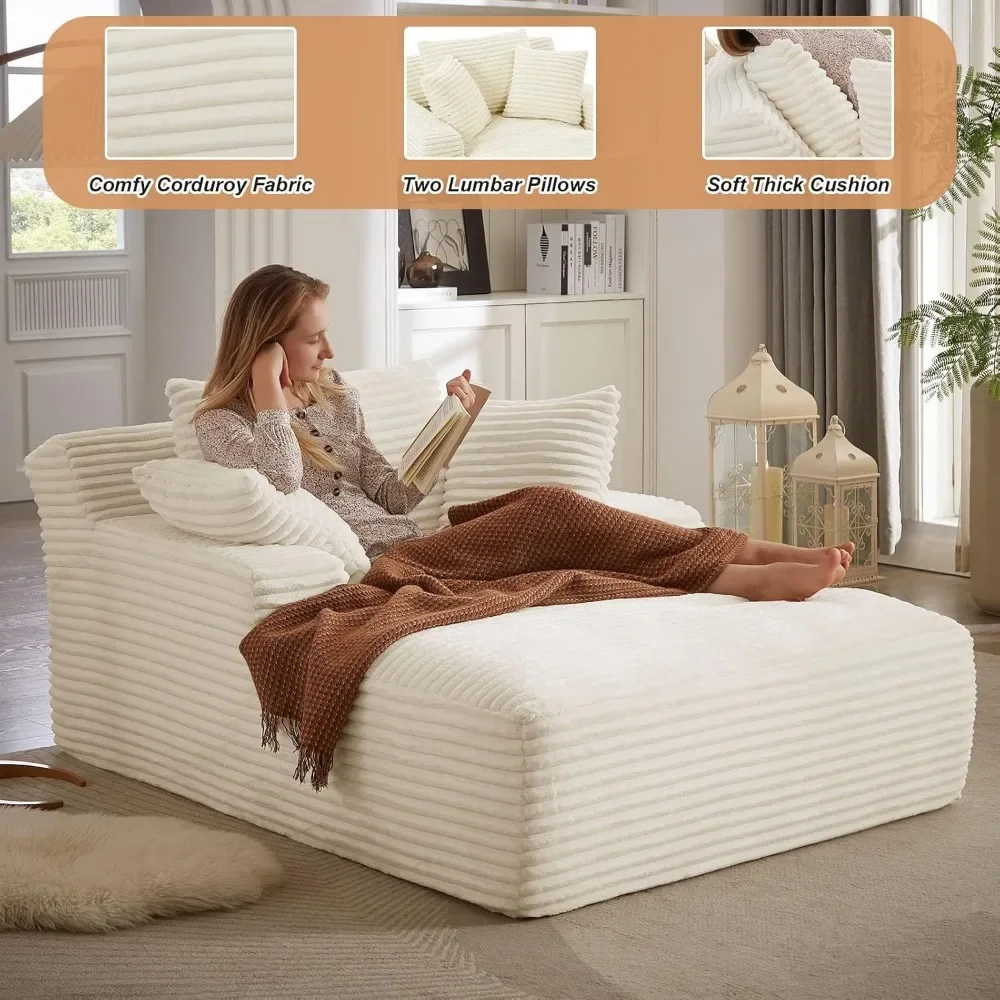 Oversized Chaise Lounge Chair,Corduroy Fabric Single Sofa Chair,Upholstered Lounge Chair with Pillows Suitable for bedrooms