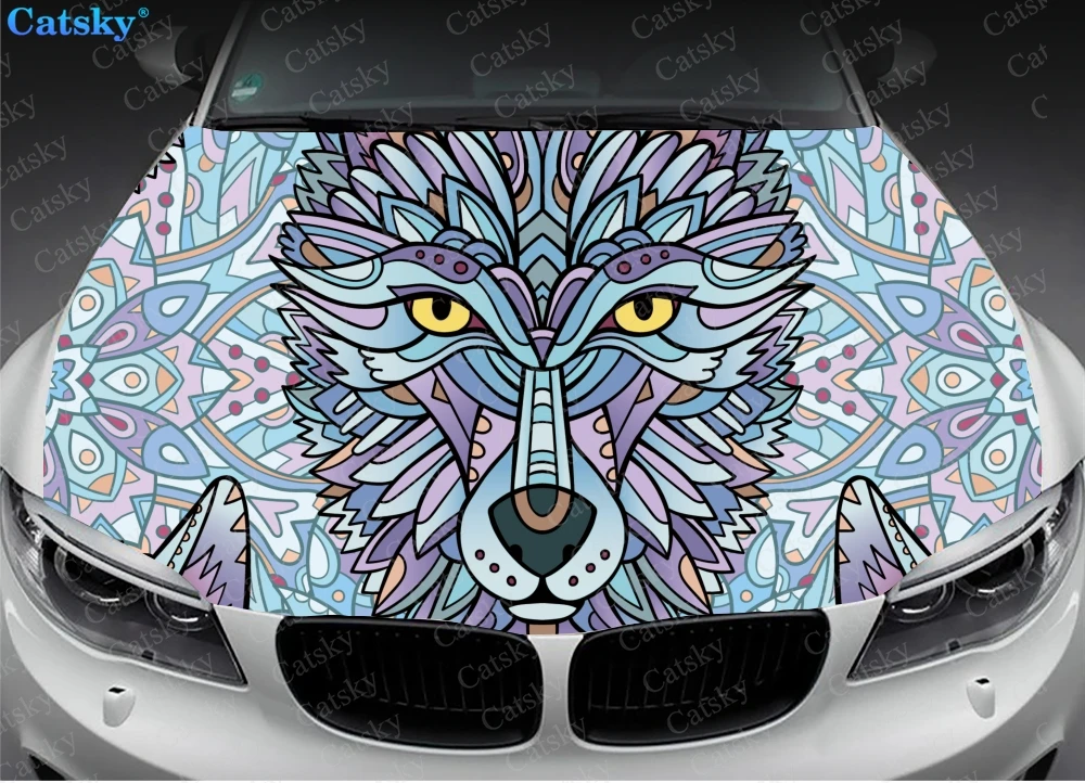 

Wolf animal wolf king Car hood wrap lion decal, bonnet vinyl sticker, full color graphic decal, CUSTOM made to Fit Any Car