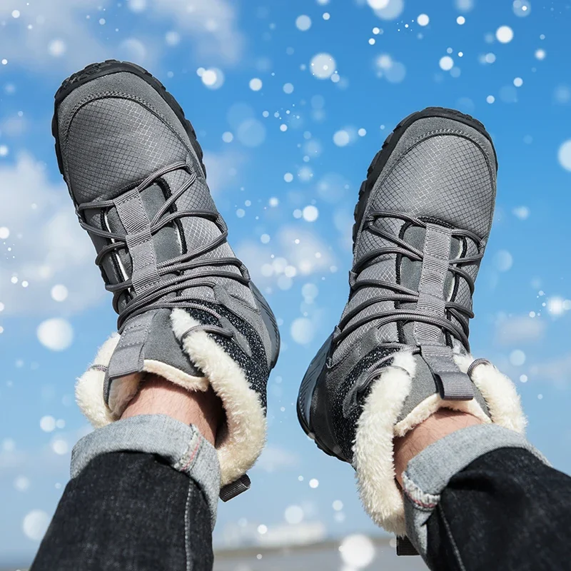 New Winter Men Snow Boots Outdoor Non-Slip Men Sneakers Plush Warm Leather Ankle Boots Winter Men Hiking Boots Large Size Shoes