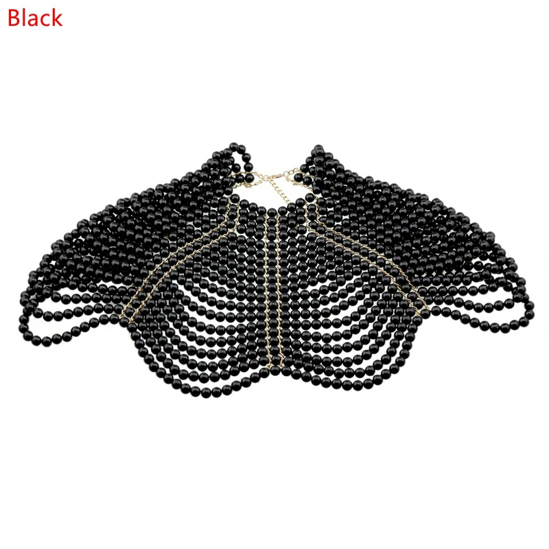 여성용 웨딩 모조 진주 턱받이 초커 목걸이, 비즈 바디 체인 숄 칼라, 빈티지 레이어드 장식 조끼