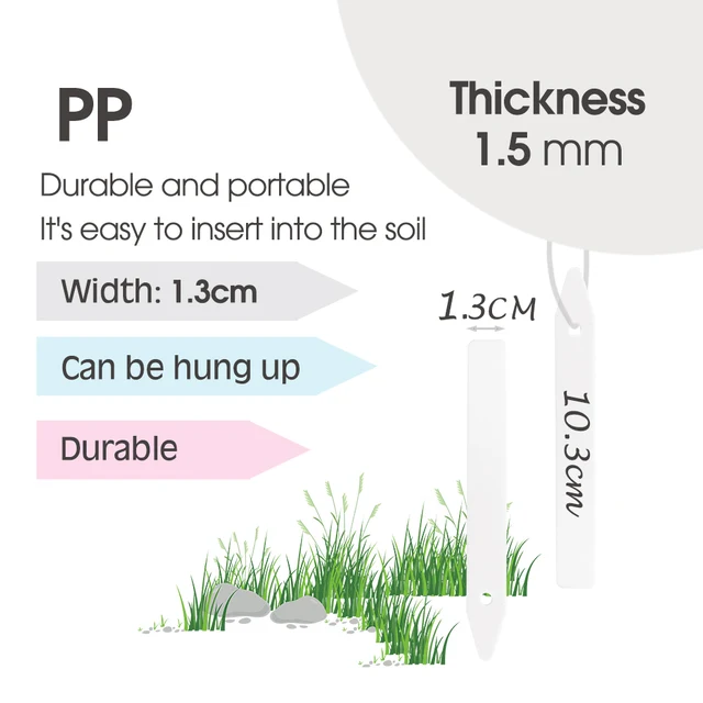 10-500Db 10.3X1,3 Cm Fehér Megvastagodott Növénycímkék Műanyag Kerti Címkék Tétek Óvodai Újrafelhasználható Markerek, Kerek Lyukakkal Lógó - Image 2