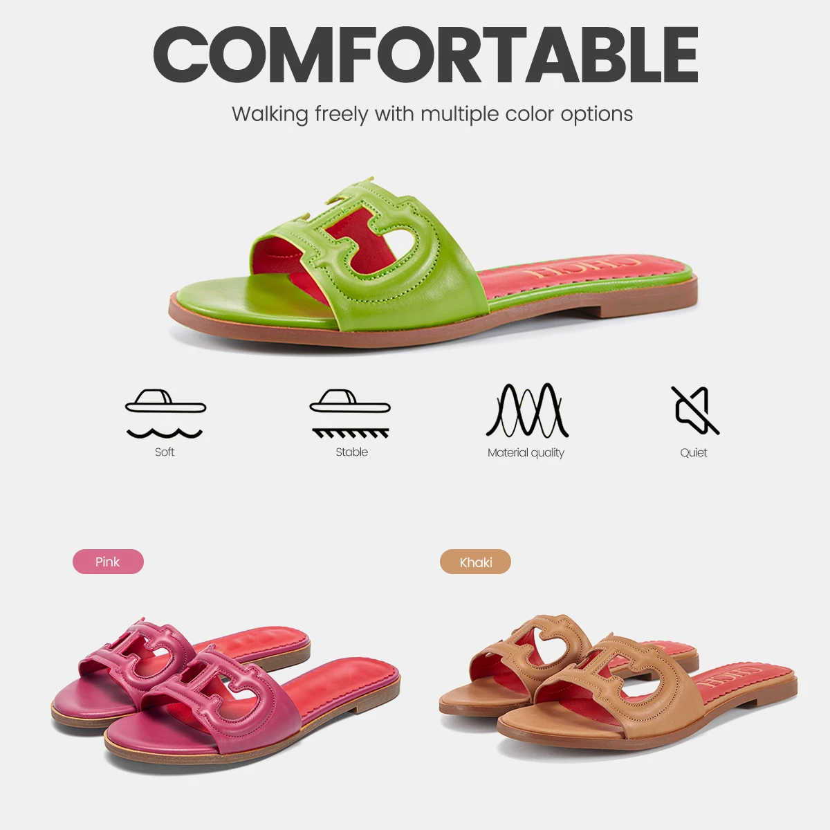 Summer  New Retro Slippers Low Heel Genuine Leather Casual Women's Sandals Open Toe Non Slip Outdoor Slippers Beach Shoes
