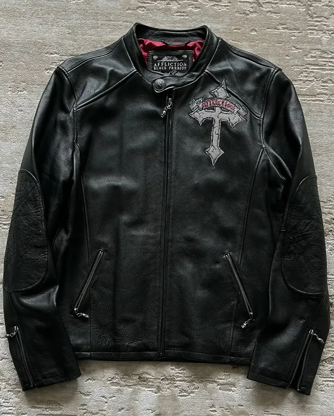 Description Picture 3 of itemAffliction Jacket New American Embroidery Harajuku Fashion Pu Leather Jacket Men Women Long Sleeve Zipper Jacket Coat Streetwear